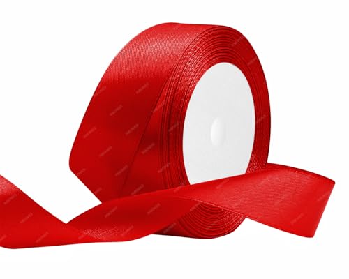 Rot Satinband 25mm x 22 Meters Stoffbänder für Geschenkverpackungen, Blumensträuße, Kunsthandwerk und Hochzeitsdekoration von RIBONIES