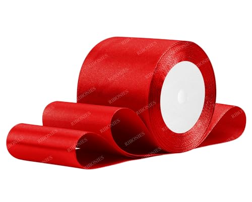 Rotes Satinband, 7,6 cm x 22,7 m, Stoffbänder für Geschenkverpackungen, Blumenstrauß, Basteln und Hochzeitsfeier-Dekoration von RIBONIES