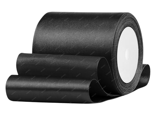 RIBONIES Schwarz Satinband 100mm x 22 Meters Stoffbänder für Geschenkverpackungen, Blumensträuße, Kunsthandwerk und Hochzeitsdekoration von RIBONIES