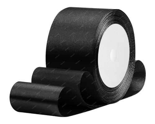 Schwarz Satinband 50mm x 22 Meters Stoffbänder für Geschenkverpackungen, Blumensträuße, Kunsthandwerk und Hochzeitsdekoration von RIBONIES