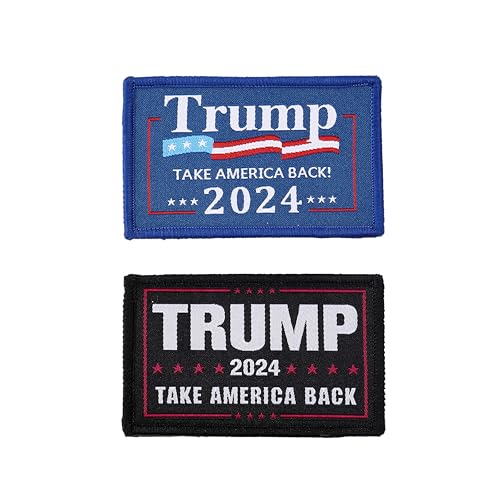 Trump-Patch, Flagge, Moral-Patches, Trump 2024 Take America Back, Stickerei-Aufnäher mit Klettverschluss für Rucksäcke, Hüte, 2 Stück, Trump-Merchandise-Aufnäher, Militär-Patches (schwarz und blau), von RICHTOP