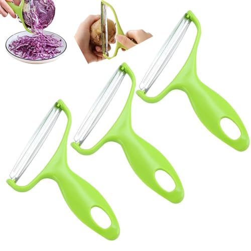 3pcs Multifunctional Veggie Peeler,Multifunktionsschäler und Kohlschäler,Sparschäler aus Edelstahl,Gemüse Kohl Zerkleinerer Gemüseschäler Obstschäler Spargelschäler für Gemüse Obst (Grün) von RICKMASK