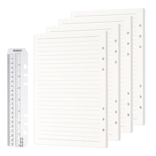 Nachfüllbares A5 Papier Liniert,4 Pack A5 Blanko-Papier, A5-Nachfüllpapier, Nachfüllpackungen,180Blatt/360 Seiten 6 Löcher A5 Nachfüllpapier Nachfüllbare Refill Paper Nachfülleinlagen von RICKMASK