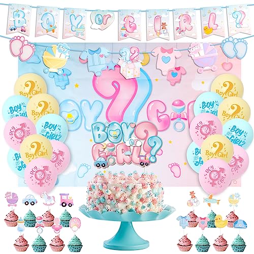 50 PCS,Gender Reveal Party Deko,Luftballon Gender Reveal Party Deko mit Tischtuch und Ballon,Babyparty Deko Girl Or Boy Geschlecht Offenbaren Ballon von RICKMASK