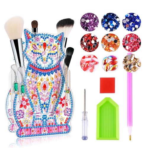 RICKMASK 5D Diamond Painting Kinder Set,DIY Diamant Malerei Stifthalter,Geschenk Mädchen 56789 Jahre,Katze Diamond Painting Stiftehalter Mosaikherstellung für Bürobedarf Schmuckschatulle von RICKMASK