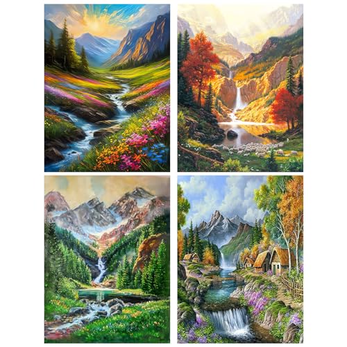 RICUVED 4 Pack 5D Diamond Painting Berg Diamant Painting Bilder Berg Landschaft Diamond Art Erwachsene Full DIY Diamant Malerei Stickerei Set Kreuzstich 30x40cm von RICUVED