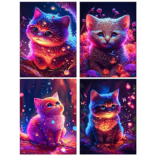 RICUVED 4 Pack Katzen Diamond Painting Bilder, 5D Katzen Diamant Painting Bilder Erwachsene Diamant Malerei Bilder Set Full Drill Tiere Diamond Painting Cross Stickerei Malerei Set 30x40cm von RICUVED