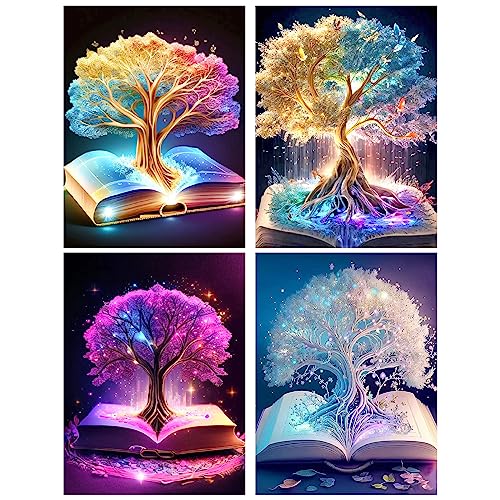 RICUVED 4 Stück Baum Diamond Painting Set,5D Diamant Painting Bilder Erwachsene Landschaft Diamond Painting Kinder,Full Drill Diamond Art Diamant Malerei Bilder Diamond Painting für Home Dekor 30x40cm von RICUVED