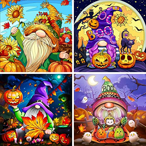 RICUVED 4 Stück Gnomes Diamond Painting Set,5D Diamant Painting Bilder Erwachsene Halloween Diamond Painting Kinder, Full Drill Diamond Art Diamant Malerei Bilder Diamond Painting für Dekor 35x35cm von RICUVED