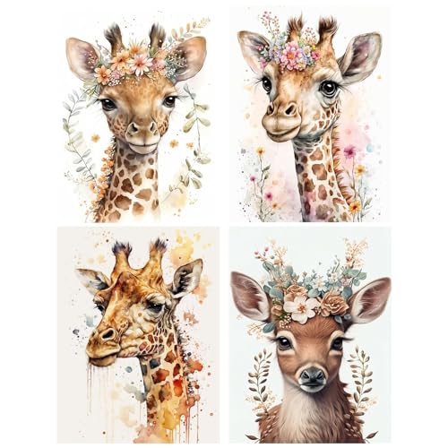 RICUVED 4 Stück Giraffe Diamond Painting Set,5D Diamant Painting Bilder Erwachsene Tiere Diamond Painting Kinder, Full Drill Diamond Art Diamant Malerei Bilder Diamond Painting für Home Dekor 30x40cm von RICUVED