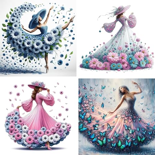 RICUVED 4 pack 5D Diamond Painting Tänzerinnen Diamant Painting Bilder Diamond Art Erwachsene Mädchen Full DIY Diamant Kunst Malerei Stickerei Set Kreuzstich 30x30cm von RICUVED