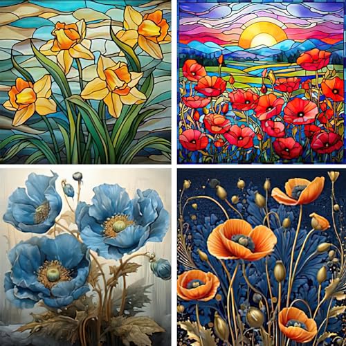 RICUVED 4Pcs 5D Diamond Painting Blumen Diamant Painting Bilder Diamond Art Erwachsene Landschaft Full DIY Diamant Kunst Malerei Stickerei Set Kreuzstich 30x30cm von RICUVED