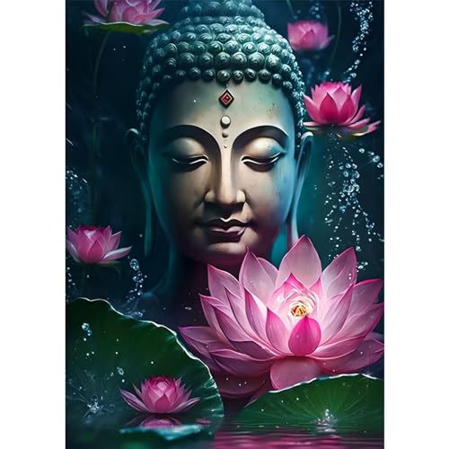 RICUVED 5D Buddha Diamond Painting Blume Set,DIY Diamant Painting Buddha Bilder mit Zubehör Diamond Painting Set,Full Drill Diamant Malerei Kits als Geschenk und Home Wand Dekor (30x40cm) von RICUVED