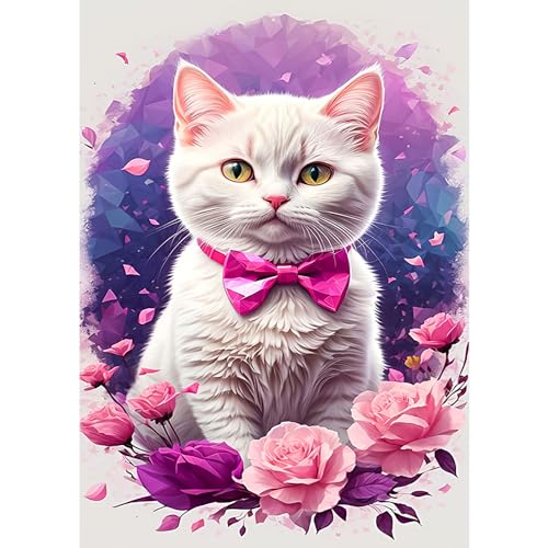 RICUVED 5D Diamond Painting Katzen Diamant Painting Bilder Katzen Blume Diamond Art Erwachsene Full DIY Diamant Kunst Malerei Stickerei Set Kreuzstich 30x40 von RICUVED