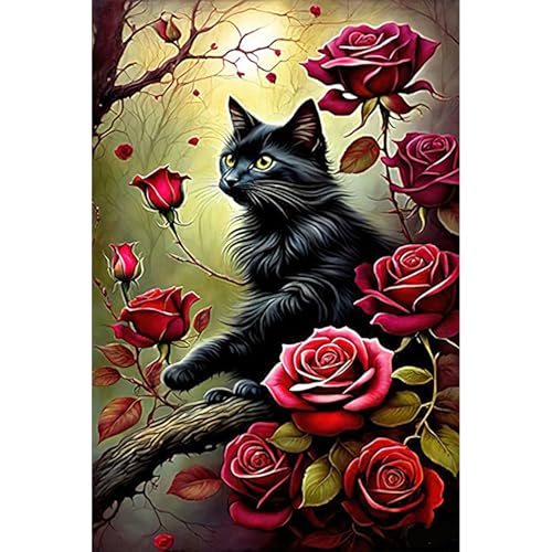 RICUVED 5D Diamond Painting Katzen&Blumen Diamant Painting Bilder Diamond Art Erwachsene Tiere Full DIY Diamant Kunst Malerei Stickerei Set Kreuzstich 30x40cm von RICUVED