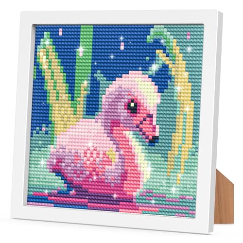 RICUVED 5D Diamond Painting Kinder Mit Rahmen,Flamingo Diamond Painting Set Full Mosaikherstellung für Kinder Mädchen,Erwachsene,Tiere Diamant Painting Bilder Arts Craft für Home Wand Decor 18x18 cm von RICUVED