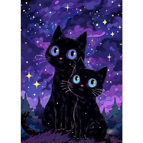 RICUVED 5D Diamond Painting Schwarze Katze Diamant Painting Bilder Tiere Diamond Art Erwachsene Full DIY Diamant Kunst Malerei Stickerei Set Kreuzstich 30x40cm von RICUVED