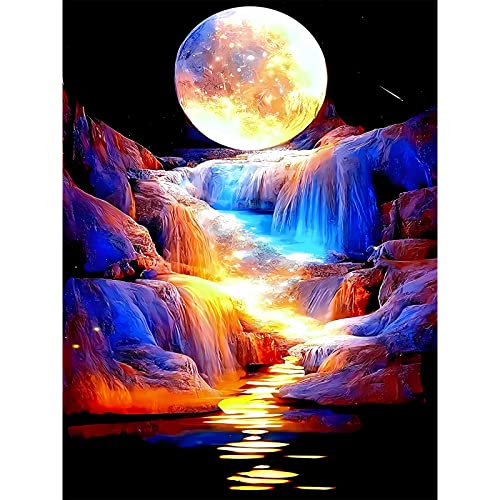 RICUVED 5D Mond Diamond Painting Landschaften Set,DIY Diamant Painting Mond Bilder mit Zubehör Diamond Painting Set,Full Drill Diamant Malerei Kits als Geschenk und Home Wand Dekor (30x40cm) von RICUVED