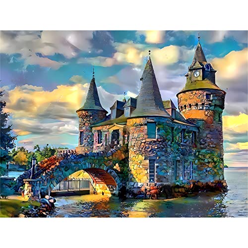 RICUVED 5D Schloss Diamond Painting Set,DIY Diamant Painting Landschaften Bilder mit Zubehör Diamond Painting Set,Full Drill Diamant Malerei Kits als Geschenk und Home Wand Dekor (30x40cm) von RICUVED