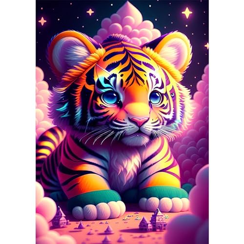 RICUVED 5D Tiger Diamond Painting Tier Set,DIY Diamant Painting Tiger Bilder mit Zubehör Diamond Painting Set,Full Drill Diamant Malerei Kits als Geschenk und Home Wand Dekor (30x40cm) von RICUVED