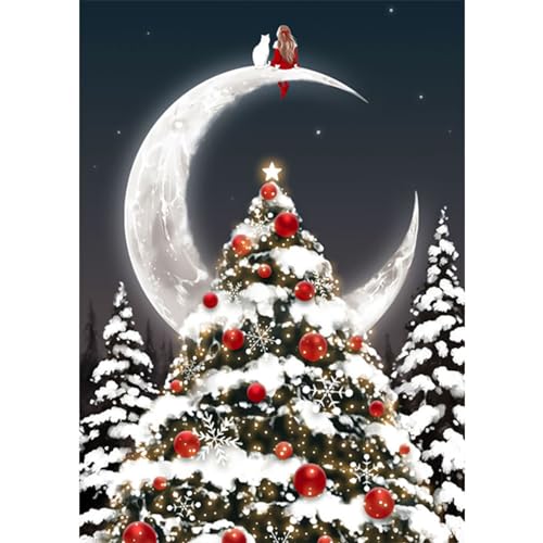 RICUVED 5D Weihnachtsbaum Diamond Painting Mond Set,DIY Diamant Painting Weihnachten Bilder mit Zubehör Diamond Painting Set,Full Drill Diamant Malerei Kits als Geschenk und Home Wand Dekor (30x40cm) von RICUVED