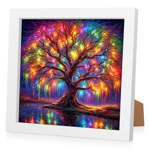 RICUVED Baum Diamond Painting Mit Holzrahmen, 5D DIY Set Full -Tiere Mosaikherstellung für Kinder Landschaft, Erwachsene, Diamant Bilder Arts Craft für Home Wand Decor 18x18 cm von RICUVED