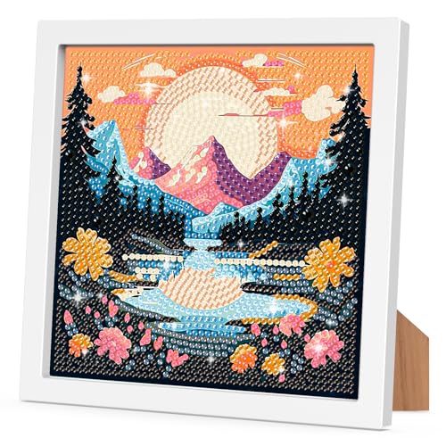 RICUVED Berg Diamond Painting Kinder Mit Holzrahmen,Set Full Diamant Painting Bilder Kinder Landschaft,5D Diamond Painting Kinder Mädchen,DIY Mosaikherstellung Diamant Bilder für Home Decor 18x18cm von RICUVED