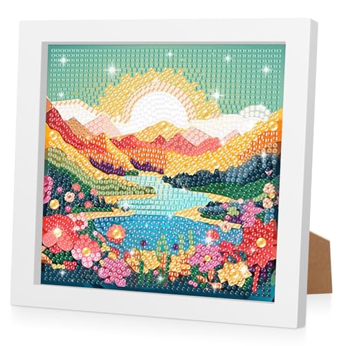 RICUVED Berge Diamond Painting Kinder Mit Holzrahmen,Set Full Diamant Painting Bilder Kinder Landschaften,5D Diamond Painting Kinder,DIY Mosaikherstellung Diamant Bilder Arts Craft für Decor 18x18cm von RICUVED