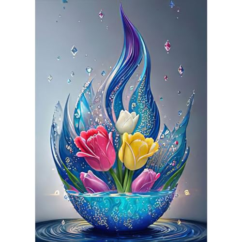 RICUVED Blume Diamond Painting Erwachsene, 5D Magie Diamant Painting Bilder Erwachsene, DIY Diamond Painting Bilder Blume Diamant Malerei Set für Wanddekoration 30x40cm von RICUVED