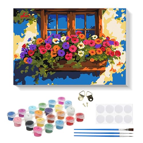 RICUVED Blume Malen nach Zahlen Set 20x30cm für Erwachsene Kinder mit Rahmen -Blume Digitale Ölmalerei Kits, DIY Kunstkit mit Farben, Pinsel und Holzrahmen, für Anfänger und Hobbykünstler von RICUVED