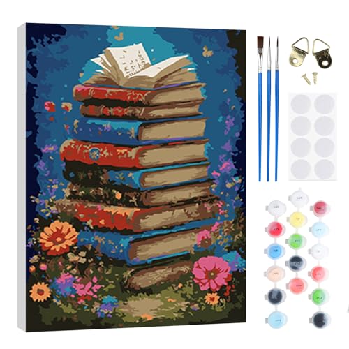 RICUVED Buch Malen nach Zahlen Set 20x30cm für Erwachsene Kinder mit Rahmen -Blume Digitale Ölmalerei Kits, DIY Kunstkit mit Farben, Pinsel und Holzrahmen, für Anfänger und Hobbykünstler von RICUVED