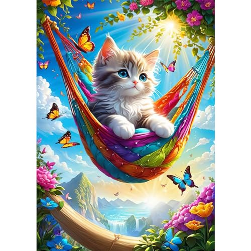 RICUVED Bunte Katzen Diamond Painting Set,5D Diamant Painting Bilder Erwachsene Tiere Diamond Painting Kinder, Full Drill Diamond Art Katzen Diamant Malerei Bilder Diamond Painting für Home 30x40cm von RICUVED