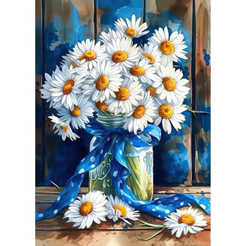 RICUVED Chrysantheme Blume Diamond Painting Erwachsene, 5D Diamant Painting Bilder Erwachsene, DIY Diamond Painting Bilder Blumen Vase Diamant Malerei Set für Wanddekoration 30x40cm von RICUVED