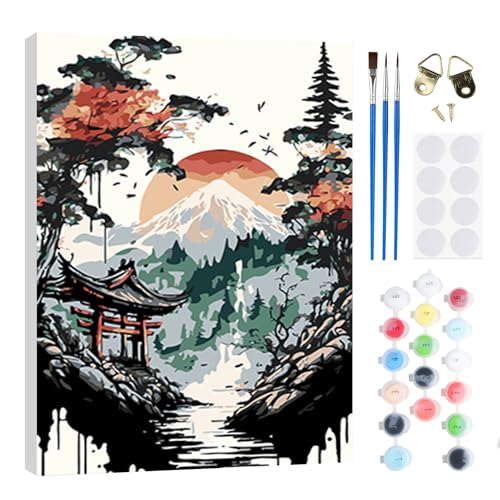 RICUVED DIY Landschaft Malen nach Zahlen Set für Erwachsene Kinder mit Rahmen - Berg Paint by Numbers Set Mit Ölgemälde für Anfänger, Leinwand, Pinsel und Farben Wanddekoration 20x30cm von RICUVED