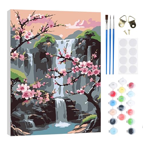 RICUVED DIY Wasserfall Malen nach Zahlen Set für Erwachsene Kinder mit Holzrahmen -Blume Ölgemälde für Anfänger, Paint by Numbers kits, perfekte Geschenkidee und Wanddekoration 20x30cm von RICUVED