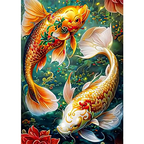 RICUVED Diamond Painting Goldfische Set,5D Diamant Painting Bilder Erwachsene Tier Diamond Painting Kinder, Full Drill Diamond Art Diamant Malerei Bilder Goldfische Diamond Painting für Home 30x40cm von RICUVED