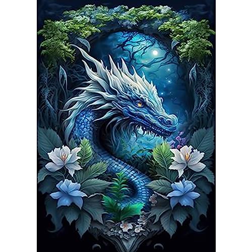 RICUVED Drache Diamond Painting Bilder, 5D Weißer Drache Diamant Painting Bilder Erwachsene Diamant Malerei Bilder Set Full Drill Tier Diamond Painting Cross Stickerei Malerei Set 30x40cm von RICUVED