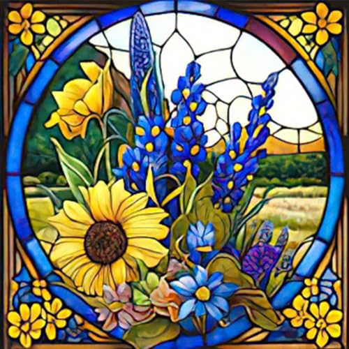 RICUVED Glaskunst Blume Diamond Painting Set,5D Diamant Painting Bilder Erwachsene Landschaft Diamond Painting Kinder, Full Drill Diamond Art Blume Diamant Malerei Bilder für Home 30x30cm von RICUVED