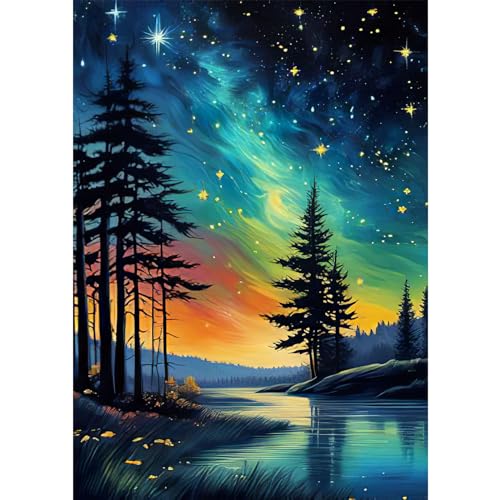 RICUVED Landschaft Diamond Painting Bilder, 5D Nacht Diamant Painting Bilder Erwachsene Diamant Malerei Bilder Set Full Drill Landschaft Diamond Cross Stickerei Malerei Set 30x40cm von RICUVED