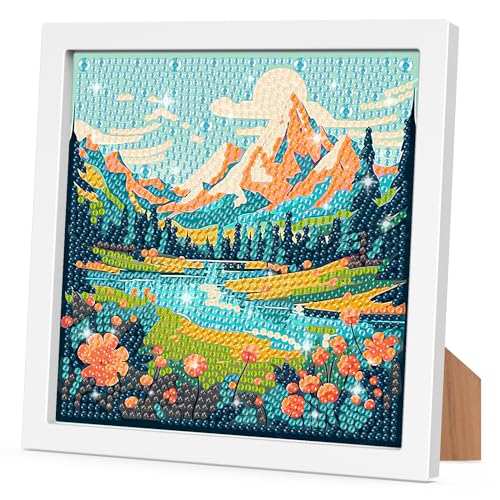 RICUVED Landschaft Diamond Painting Mit Holzrahmen, 5D DIY Set Full -Berg Mosaikherstellung für Kinder Mädchen, Erwachsene, Diamant Bilder Arts Craft für Home Wand Decor 18x18 cm von RICUVED