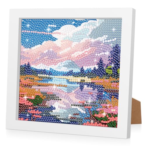 RICUVED Landschaften Diamond Painting Mit Holzrahmen, 5D DIY Set Full -Berge Mosaikherstellung für Kinder, Erwachsene, Diamant Bilder Arts Craft für Home Wand Decor 18x18 cm von RICUVED