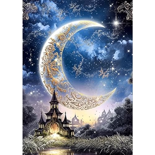 RICUVED Mond Diamond Painting Erwachsene, 5D Landschaft Diamant Painting Bilder Erwachsene, DIY Diamond Painting Bilder Magie Mond Diamant Malerei Set für Wanddekoration 30x40cm von RICUVED