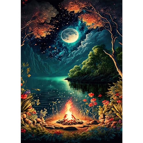 RICUVED Mond Diamond Painting Set,5D Diamant Painting Bilder Erwachsene Landschaft Diamond Painting Kinder, Full Drill Diamond Art Diamant Malerei Bilder Diamond Painting für Dekor 30x40cm von RICUVED