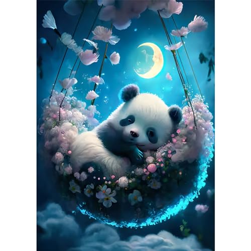 RICUVED Panda Diamond Painting Bilder, 5D Blume Diamant Painting Bilder Erwachsene Diamant Malerei Bilder Set Full Drill Tiere Diamond Painting Cross Stickerei Malerei Set 30x40cm von RICUVED