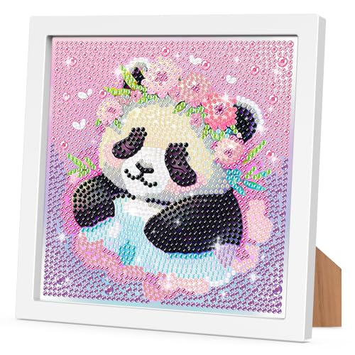 RICUVED Panda Diamond Painting Mit Holzrahmen, 5D DIY Set Full -Tiere Mosaikherstellung für Kinder Mädchen, Erwachsene, Diamant Bilder Arts Craft für Home Wand Decor 18x18 cm von RICUVED