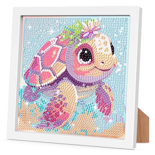 RICUVED Schildkröte Diamond Painting Kinder Mit Holzrahmen,Set Full Diamant Painting Bilder Kinder Tiere,5D Diamond Painting Kinder,DIY Mosaikherstellung Diamant Bilder Arts Craft für Decor 18x18cm von RICUVED