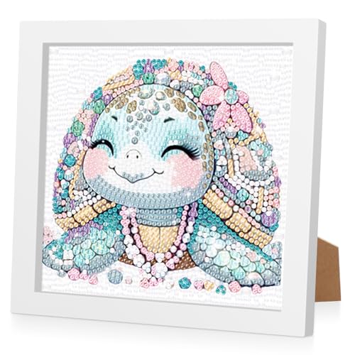 RICUVED Schildkröte Diamond Painting Kinder Set mit Holzrahmen, 5D DIY Tiere Diamant Painting Bilder, 5d Diamant Painting mit Rahmen Kreative Geschenke für Mädchen und Jungen Home Wall Decor 18x18 cm von RICUVED