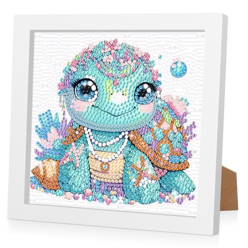 RICUVED Schildkröte Diamond Painting Mit Holzrahmen, 5D DIY Set Full -Tiere Mosaikherstellung für Kinder, Erwachsene, Diamant Bilder Arts Craft für Home Wand Decor 18x18 cm von RICUVED