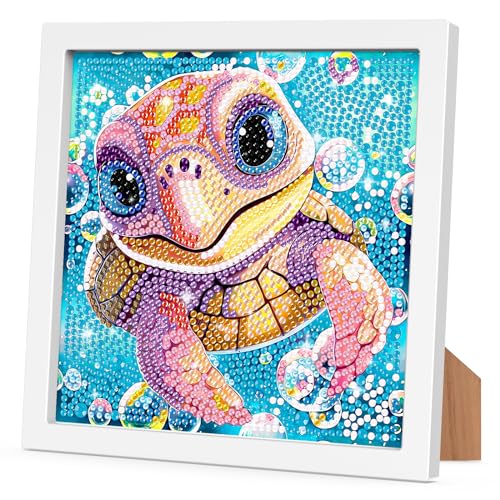 RICUVED Schildkröte Diamond Painting Mit Holzrahmen, 5D DIY Set Full -Tiere Mosaikherstellung für Kinder Mädchen, Erwachsene, Diamant Bilder Arts Craft für Home Wand Decor 18x18 cm von RICUVED