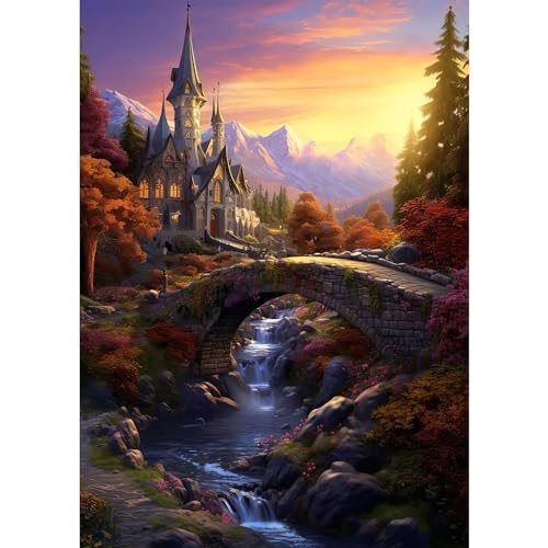 RICUVED Schloss Diamond Painting Bilder, 5D Natur Diamant Painting Bilder Erwachsene Diamant Malerei Bilder Set Full Drill Landschaften Diamond Painting Cross Stickerei Malerei Set 30x40cm von RICUVED